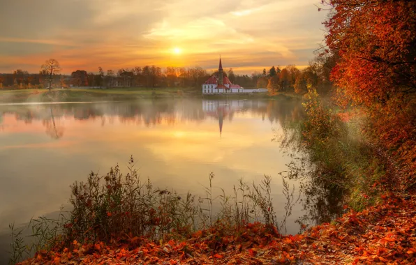 Картинка осень, солнце, отражение, река, Санкт-Петербург, Ed Gordeev, Гордеев Эдуард