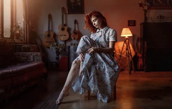 Картинка девушка, поза, комната, платье, Marta Gromova, Владимир Осауленко