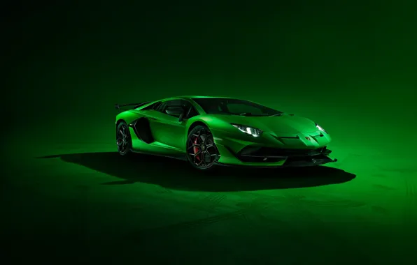 Картинка Lamborghini, Green, Front, Aventador, Supercar, SVJ