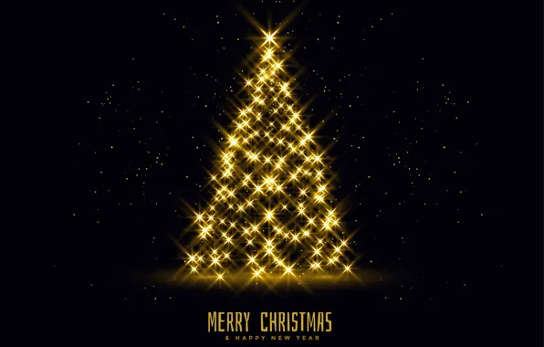 Картинка звезды, украшения, золото, елка, Рождество, Новый год, golden, christmas, черный фон, new year, happy, background, …
