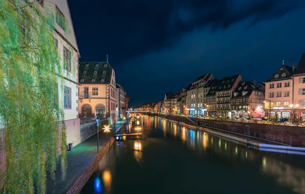 Картинка ночь, огни, Франция, Страсбург