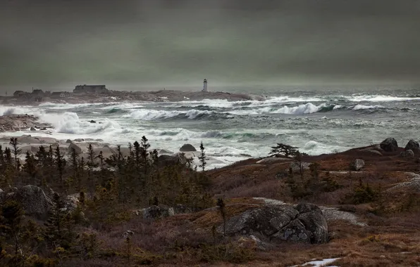 Картинка Storm, lighthouse, Nova Scotia, Peggy's Cove