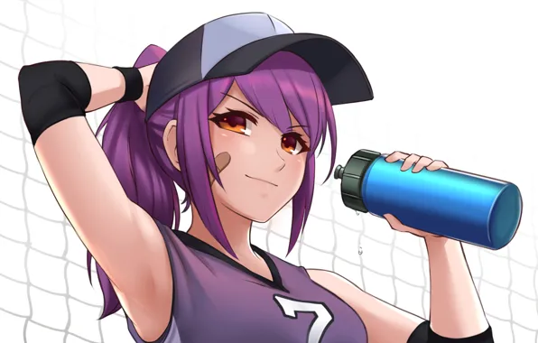 Картинка Girl, anime, purple hair, net, bonnet, anime girl, water bottle, original characters, sports girl