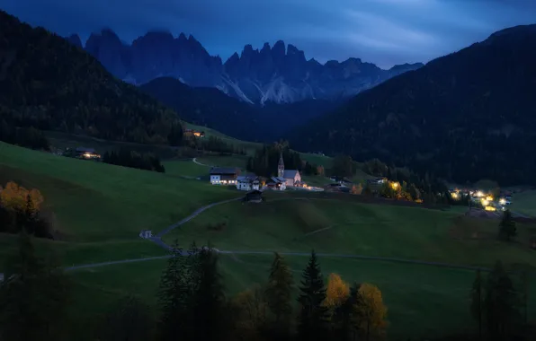 Картинка зелень, трава, горы, холмы, здание, Австрия, долина, церковь