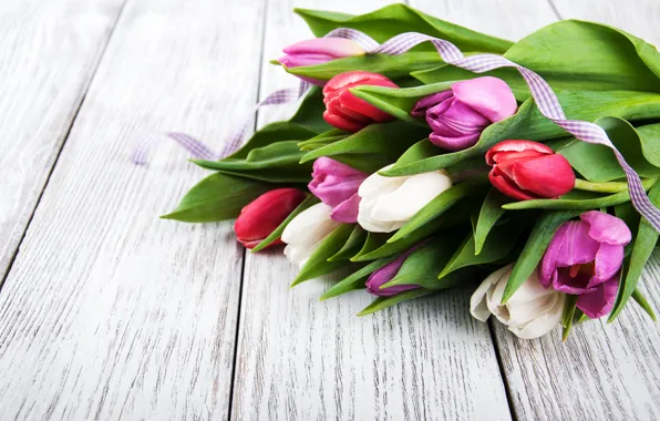 Картинка цветы, букет, colorful, тюльпаны, wood, pink, flowers, tulips, spring, purple