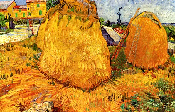 Картинка сено, лестницы, Vincent van Gogh, in Provence, Haystacks