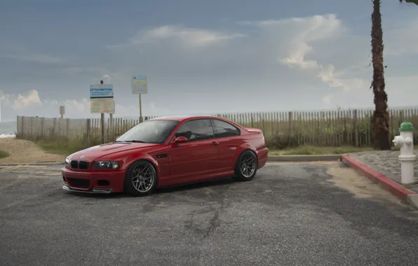 Картинка BMW, Red, e46, M3, Сurb