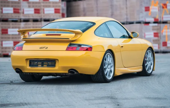 Картинка Yellow, Sportcar, Задок, Porsche 996 GT3, Немецкий Автомобиль