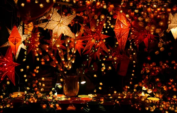Картинка lights, wallpaper, christmas, holidays, beautiful, decoration, decor, garland, glowing, garlands, tableware