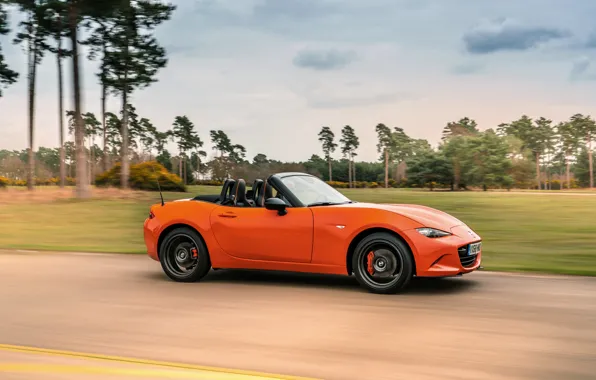 Картинка оранжевый, движение, Mazda, родстер, вид сбоку, MX-5, 30th Anniversary Edition, 2019