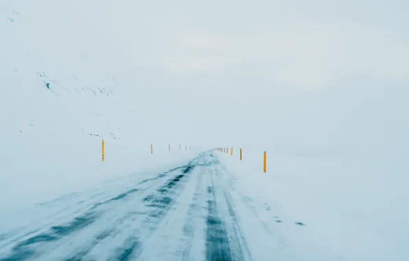 Картинка зима, дорога, снег, road, nature, winter, snow