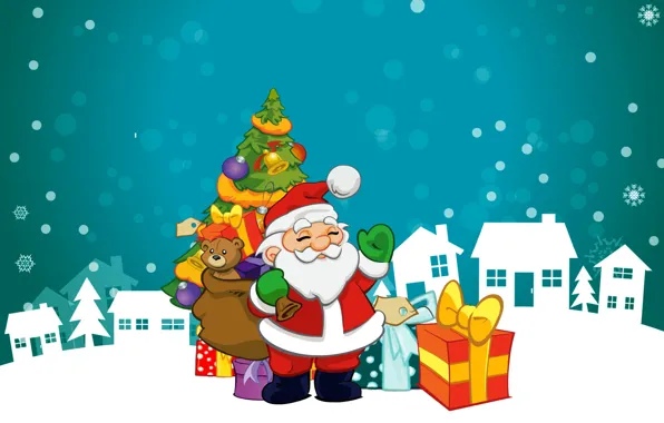 Картинка снежинки, Новый Год, Рождество, подарки, Санта