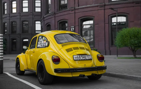 Картинка жёлтый, тюнинг, жук, volkswagen, yellow, фольксваген, beetle, vag, yellow car, kaffer, 1303s, morendi