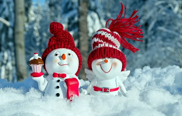 Картинка снеговики, фигуры, поздравление, забава, смешные, рождественский мотив