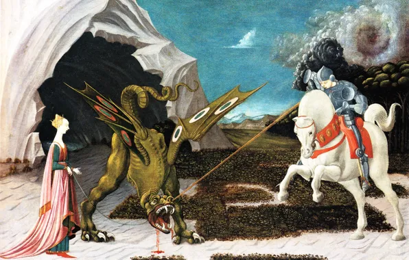 Картинка сказка, картина, миф, Паоло Уччелло, Святой Георгий Принцесса и дракон, Paolo Uccello