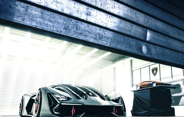 Картинка свет, Lamborghini, ворота, 2017, Terzo Millennio Concept, масштабная модель