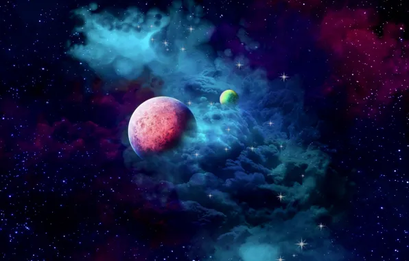 Картинка space, nebula, cloud, planets, galaxy, 2k hd widescreen background