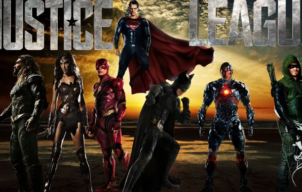 Картинка Wonder Woman, Batman, Superman, Green Arrow, Arrow, Cyborg, Flash, Aquaman, Justice League, Лига Справедливости