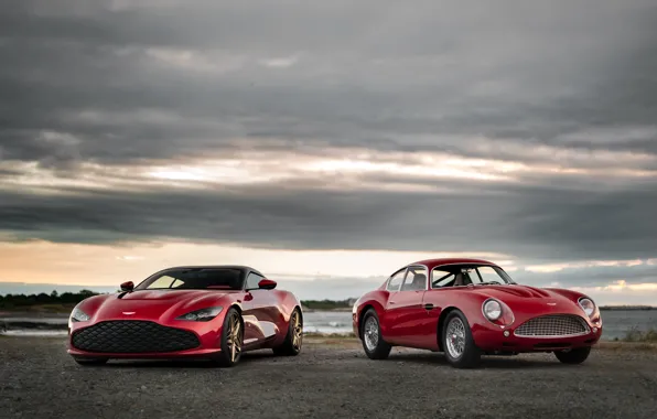 Картинка Aston Martin, красные, Zagato, рядом, 2020, DB4 GT Zagato Continuation, DBS GT Zagato