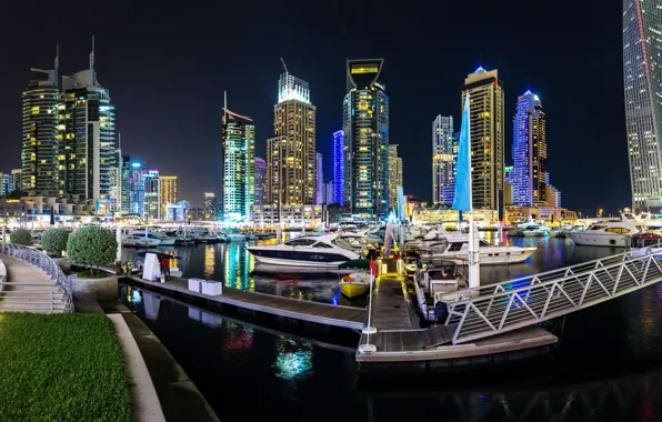Картинка ночь, город, небоскреб, панорама, Дубай, Dubai, Panorama