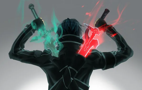 Картинка герой, мечи, Sword Art Online, со спины, достает