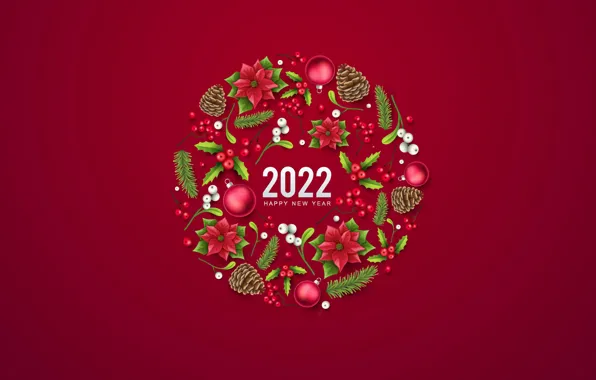 Картинка шарики, цветы, фон, праздник, цифры, Новый год, new year, шишки, 2022
