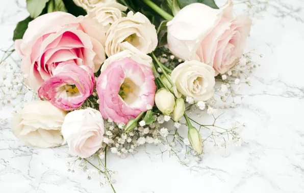 Картинка цветы, розы, pink, flowers, roses, эустома, eustoma