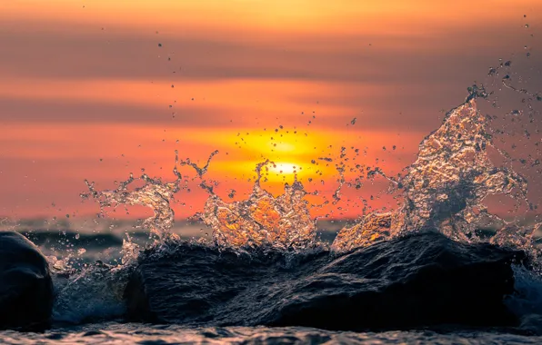 Картинка waves, nature, sunset, sun, Sea
