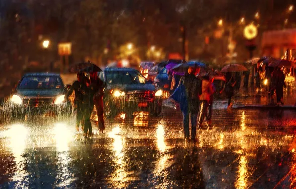 Картинка машины, city, город, люди, дождь, rain, cars, people, Anette Ohlendorf