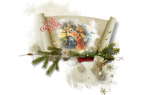 Картинка праздник, носок, Рождество, белый фон, Новый год, хвоя, поздравление, открытка, рождение Иисуса, надпсиь