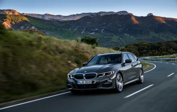 Картинка дорога, BMW, 3-series, универсал, Touring, 3er, 2019, тёмно-серый, G21