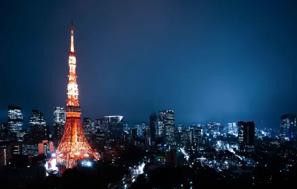Картинка здания, дома, Япония, Токио, Tokyo, Japan, ночной город, телебашня, Tokyo Tower