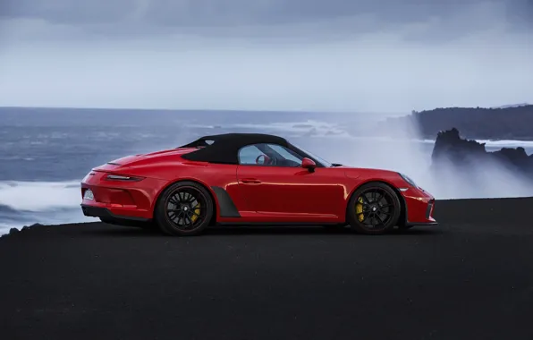Картинка красный, берег, 911, Porsche, Speedster, 991, мягкий верх, 2019, 991.2
