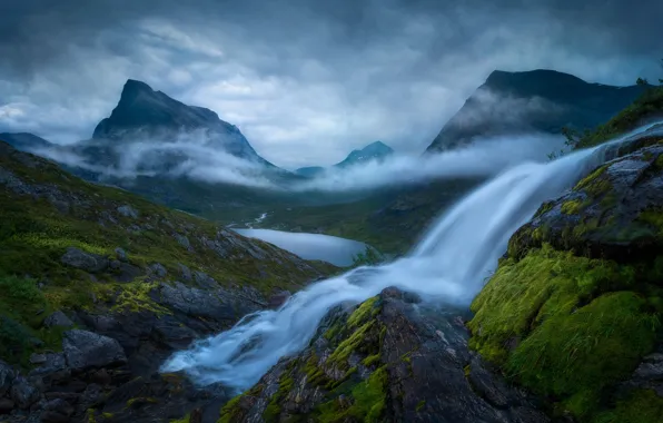Картинка вода, горы, природа, камни, скалы, поток, Норвегия