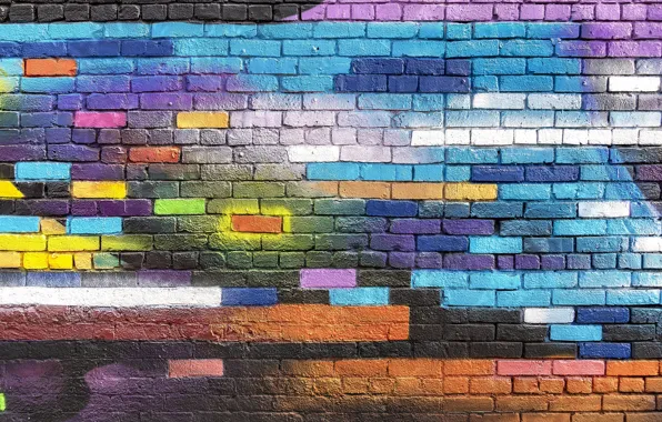 Картинка colorful, wallpaper, wall, graffiti, textures, paint, brick, street art, 4k ultra hd background