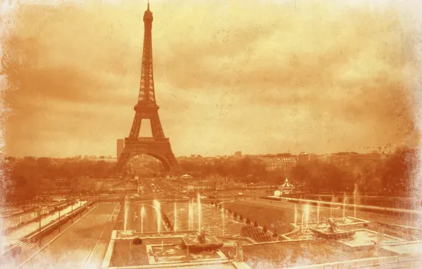 Картинка ретро, Франция, Париж, Эйфелева башня