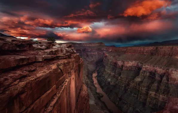 Картинка облака, тучи, река, скалы, каньон, США