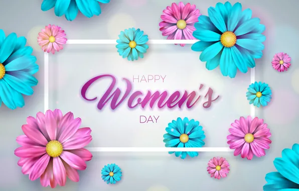 Картинка цветы, розовые, happy, 8 марта, blue, pink, flowers, женский день, 8 march, women's day