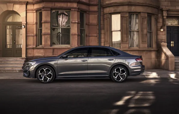 Картинка Volkswagen, седан, вид сбоку, Passat, 2020, 2019, тёмно-серый, US Version