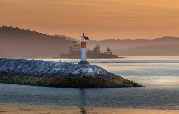 Картинка sea, morning, lighthouse, Sidney, vancouver island, pastel