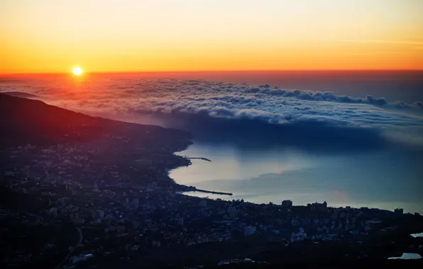 Картинка море, облака, горы, город, Крым, Ялта, ЮБК