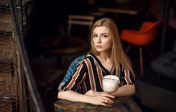 Картинка взгляд, девушка, бокал, кофе, Сергей Сорокин