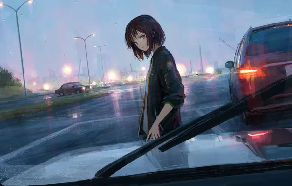 Картинка дорога, машина, девушка, дождь, shionnn.k