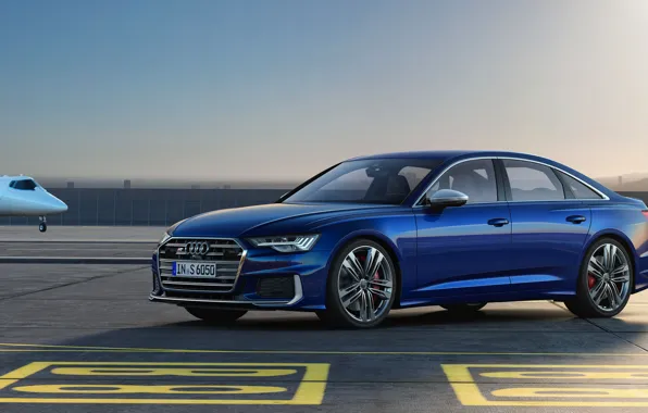 Картинка синий, Audi, седан, аэродром, Audi A6, 2019, Audi S6
