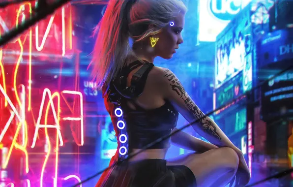 Картинка девушка, фантастика, рука, арт, киборг, sci-fi, cyberpunk