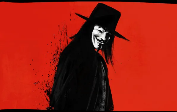 Картинка Красный, Минимализм, Фон, Маска, Vendetta, Арт, Art, Anonymous, Guy Fawkes, Анонимус, Minimalism, Персонаж, Mask, Гай …