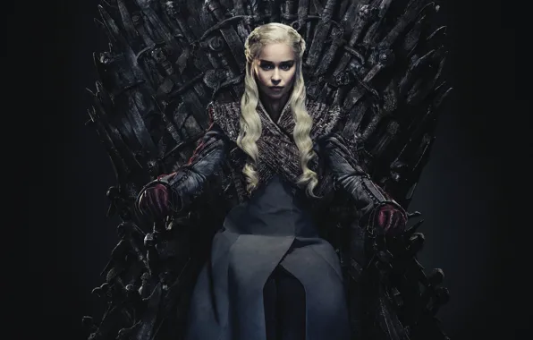 Картинка Emilia Clarke, Daenerys Targaryen, sitting, Throne, Iron