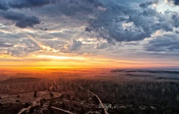 Картинка Lietuva, saulėlydis, rūkas, gamta