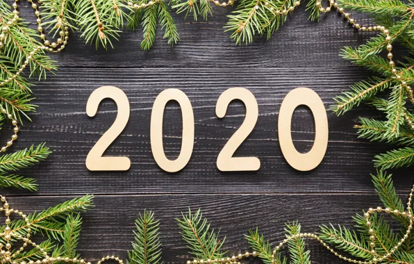 Картинка Новый Год, Рождество, christmas, new year, wood, merry, decoration, fir tree, 2020, ветки ели