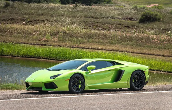 Картинка Lamborghini, Green, river, Aventador